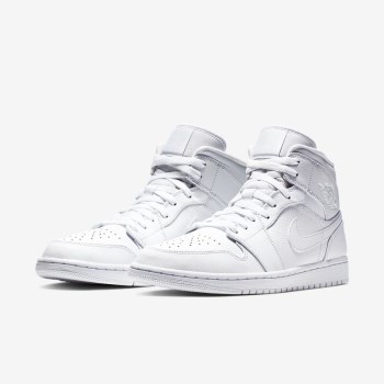 Nike Air Jordan 1 Mid - Férfi Jordan Cipő - Fehér/Fehér/Fehér